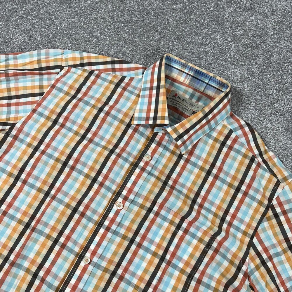 Montagut Dress‎ Shirt Mens 16 Button Up Plaid Cotton Spring Colorful